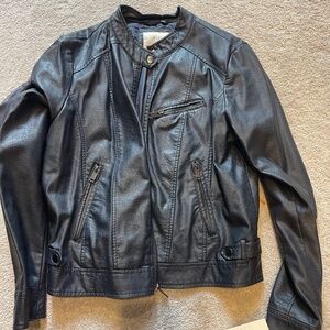 Dark navy blue faux leather jacket